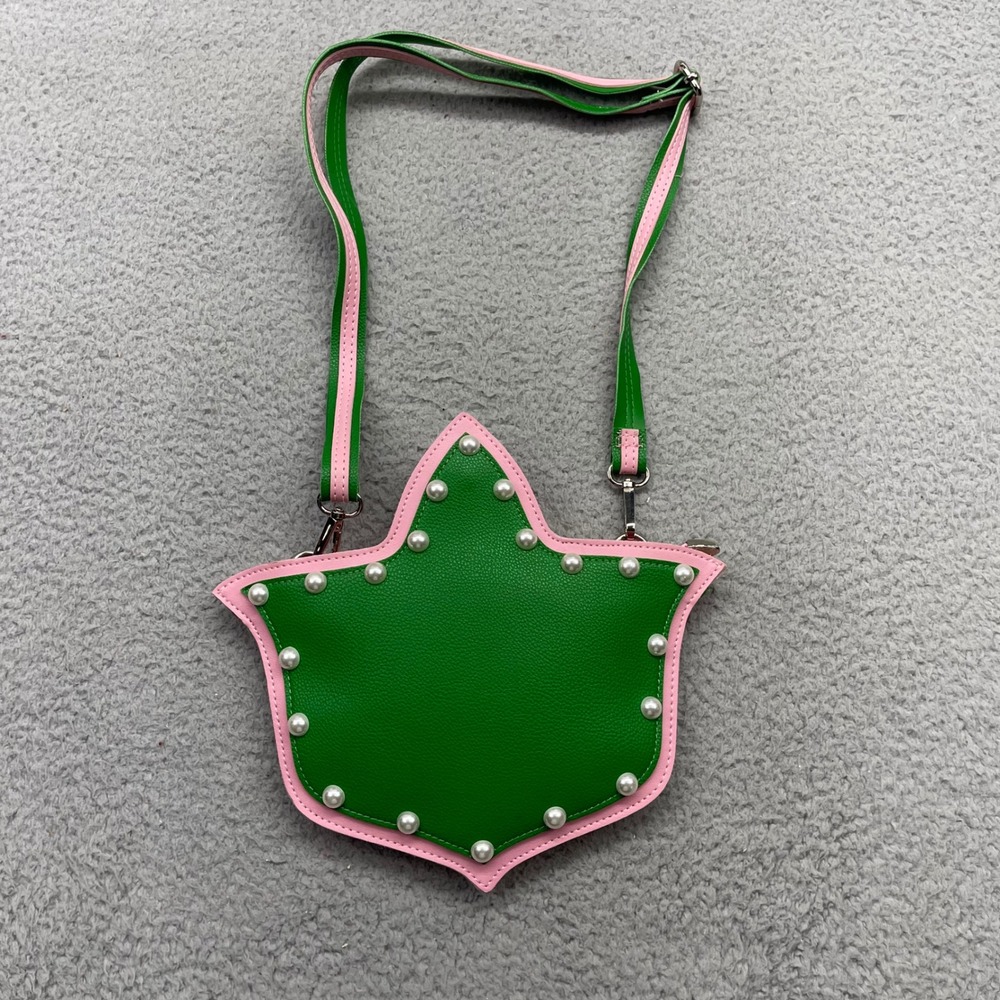 Alpha Kappa Alpha Sorority AKA Pink & Green Ivy Leaf Pearl Crest Crossbody Bag